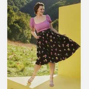 Modcloth Floral A-Line Skirt in Black with Pink and Yellow Accents